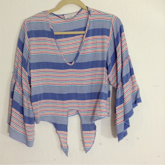 Lavender Field Top Boho Striped Tie Front Crop size small - Picture 1 of 9